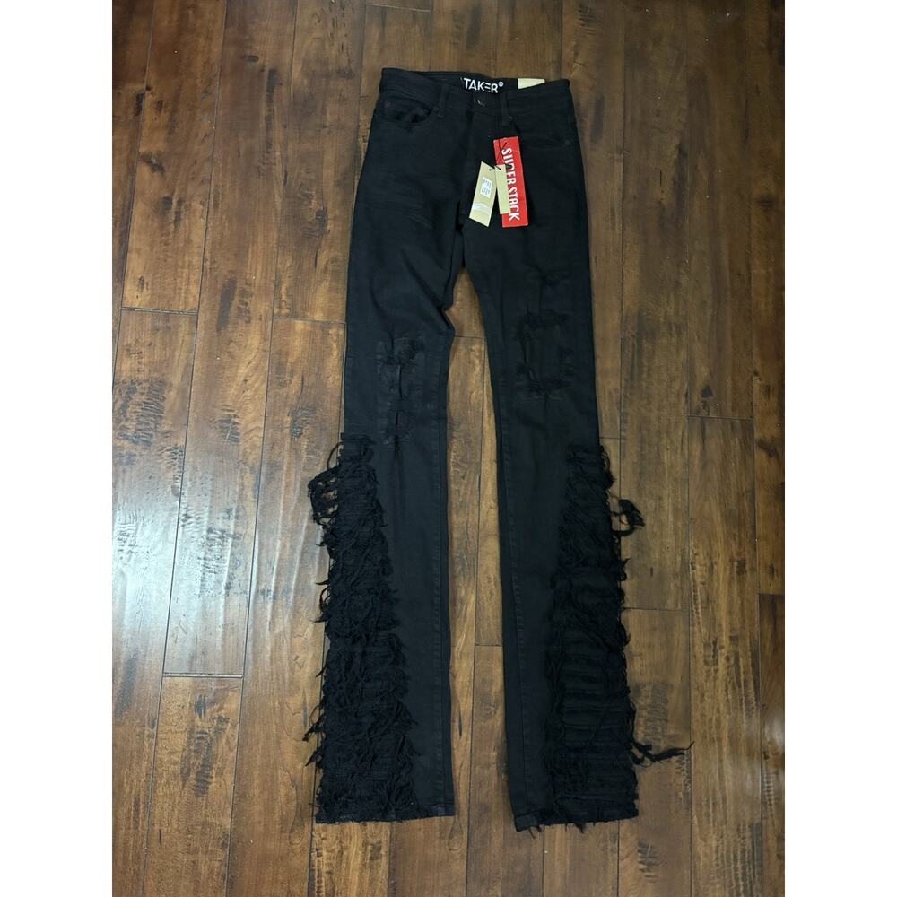 Taker Jeans Super Stack Mens 29x44 Black Distressed Y2K Archive NWT $129 Retail